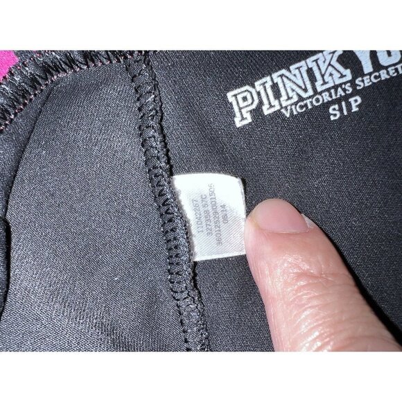 PINK Yoga Black Fuchsia Logo Leggings Active Pants Sz S - Picture 9 of 9